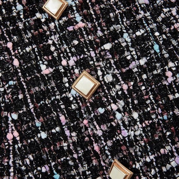 Black Casual Womens Plaid Pattern Tie Neck Button Front Tweed Dress - Picture 5 of 5